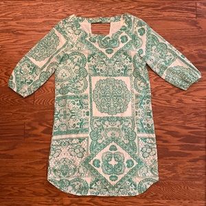 Green and white garden pattern pink owl dress